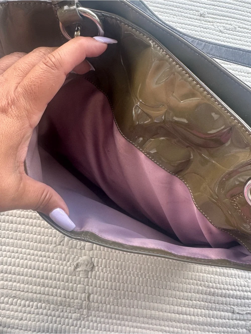 Coach Patent Signature Tote Olive m Large Shoulder Bag Y2K Chic